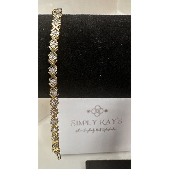 Stunning 14K Yellow Gold 2.00 CTTW Round Brilliant Cut Diamond “X” Link Bracelet - Picture 1 of 4